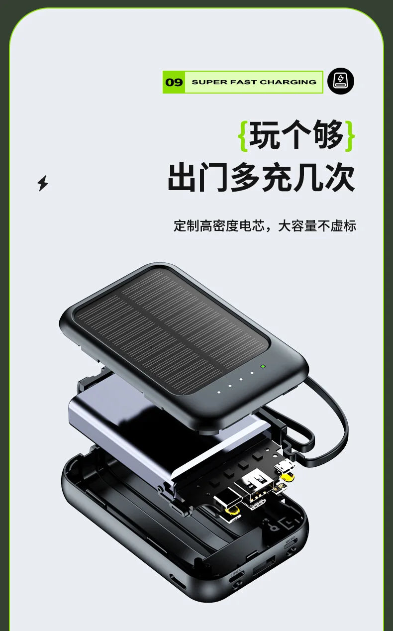 20000 MAh Large Capacity Solar Power Bank Portable Self-contained Four-wire Mini Power Bank Wholesale 4 Outputs And 3 Inputs