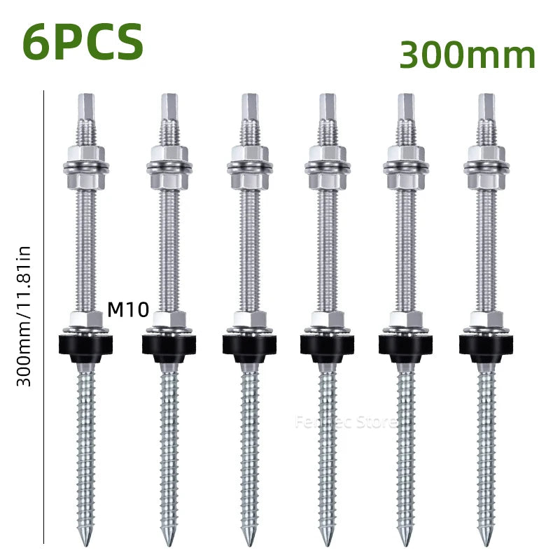 Solar Hanger Bolts Solar Panel Roof Mounting Screws 4/6pcs M10 Solar Accessories Photovoltaic Roof Bracket 304 Stainless Steel