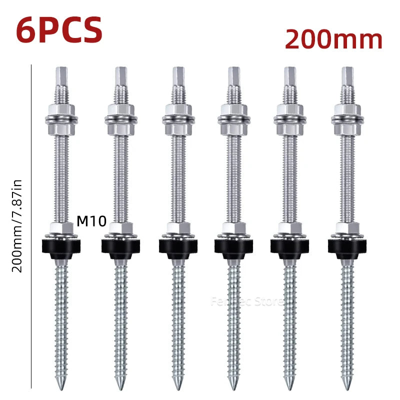 Solar Hanger Bolts Solar Panel Roof Mounting Screws 4/6pcs M10 Solar Accessories Photovoltaic Roof Bracket 304 Stainless Steel