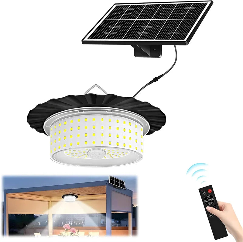 Solar Shed Light Indoor Outdoor, 244LED Pendant Light, Motion Sensor Solar Indoor Light With Remote Control for Home Yard Garage