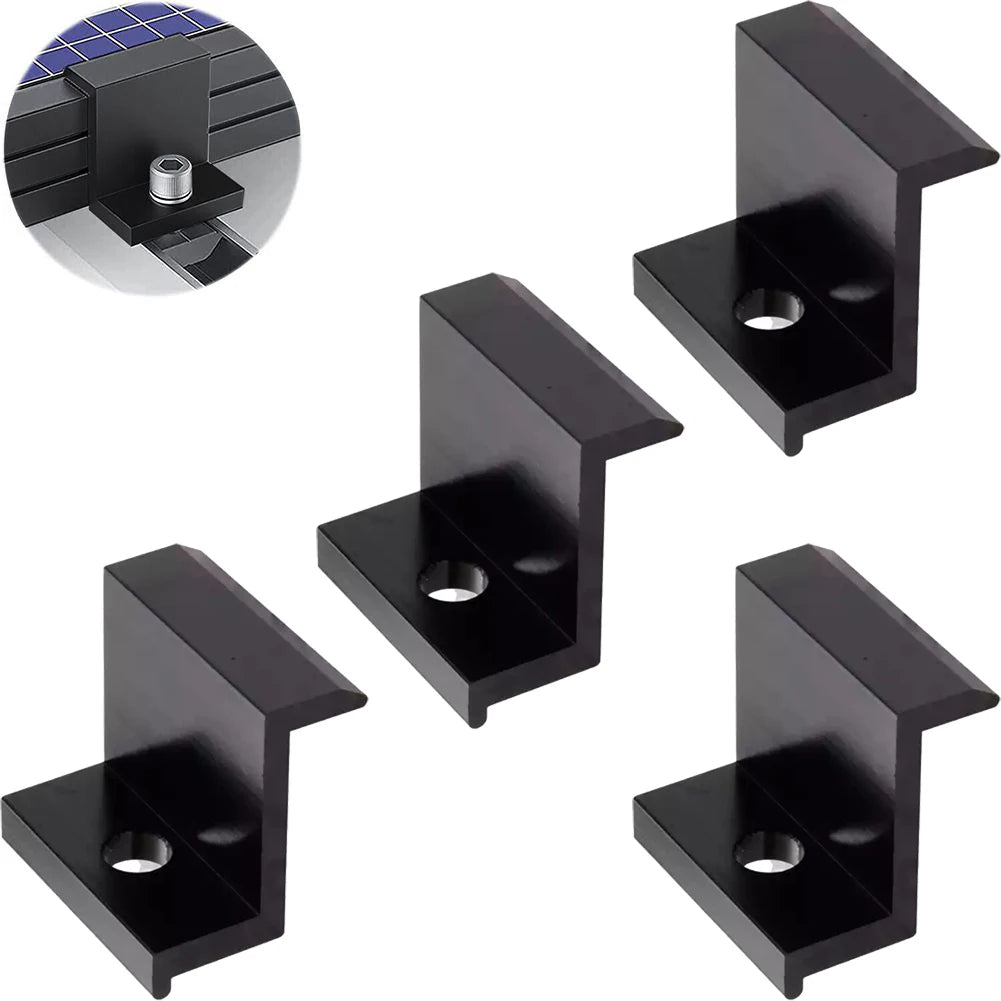 4Pcs End Clamp PV Solar Panel Mount Accessories PV End Clamp Aluminum Alloy Black Photovoltaic Bracket Side Pressure Block