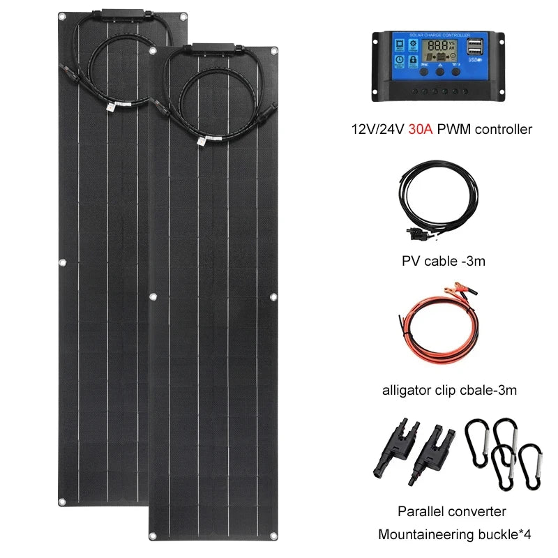 300 Watt Flexible Solar Panel Kit 12V 300W 600W High Efficiency Monocrystalline Silicon Cells PV Panels Solar Power System