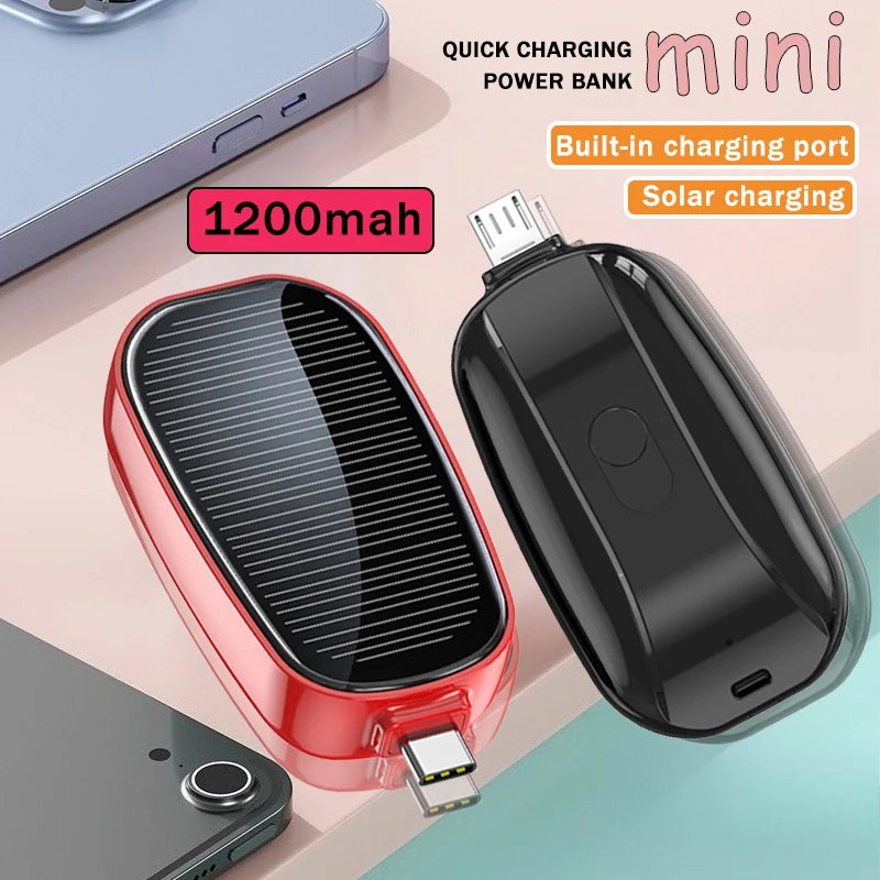 Solar Power Bank Mini Key Ring Portable Charger 1200mAh Outdoor Camping External Battery Emergent Power Cargador Portátil 보조배터리