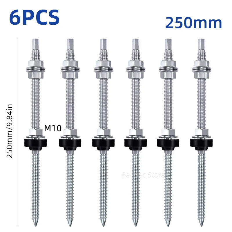 Solar Hanger Bolts Solar Panel Roof Mounting Screws 4/6pcs M10 Solar Accessories Photovoltaic Roof Bracket 304 Stainless Steel