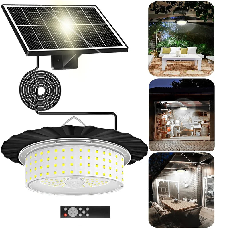 Solar Shed Light Indoor Outdoor, 244LED Pendant Light, Motion Sensor Solar Indoor Light With Remote Control for Home Yard Garage