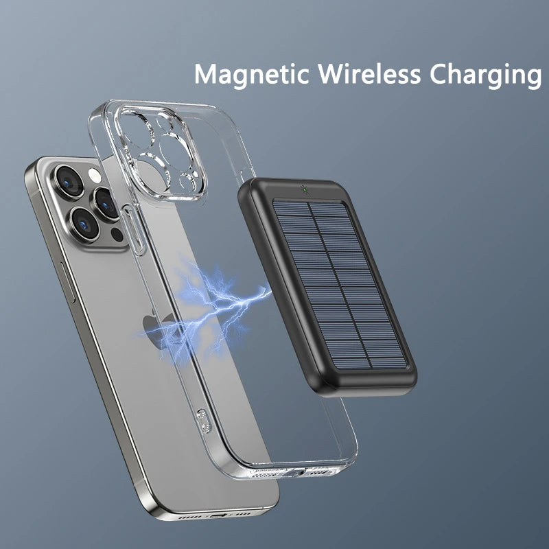 Solar Power Bank 10000mAh Magnetic Wireless Charger Magsafe Powerbank for iPhone 16 15 14 13 Mini Portable Charger Spare Battery