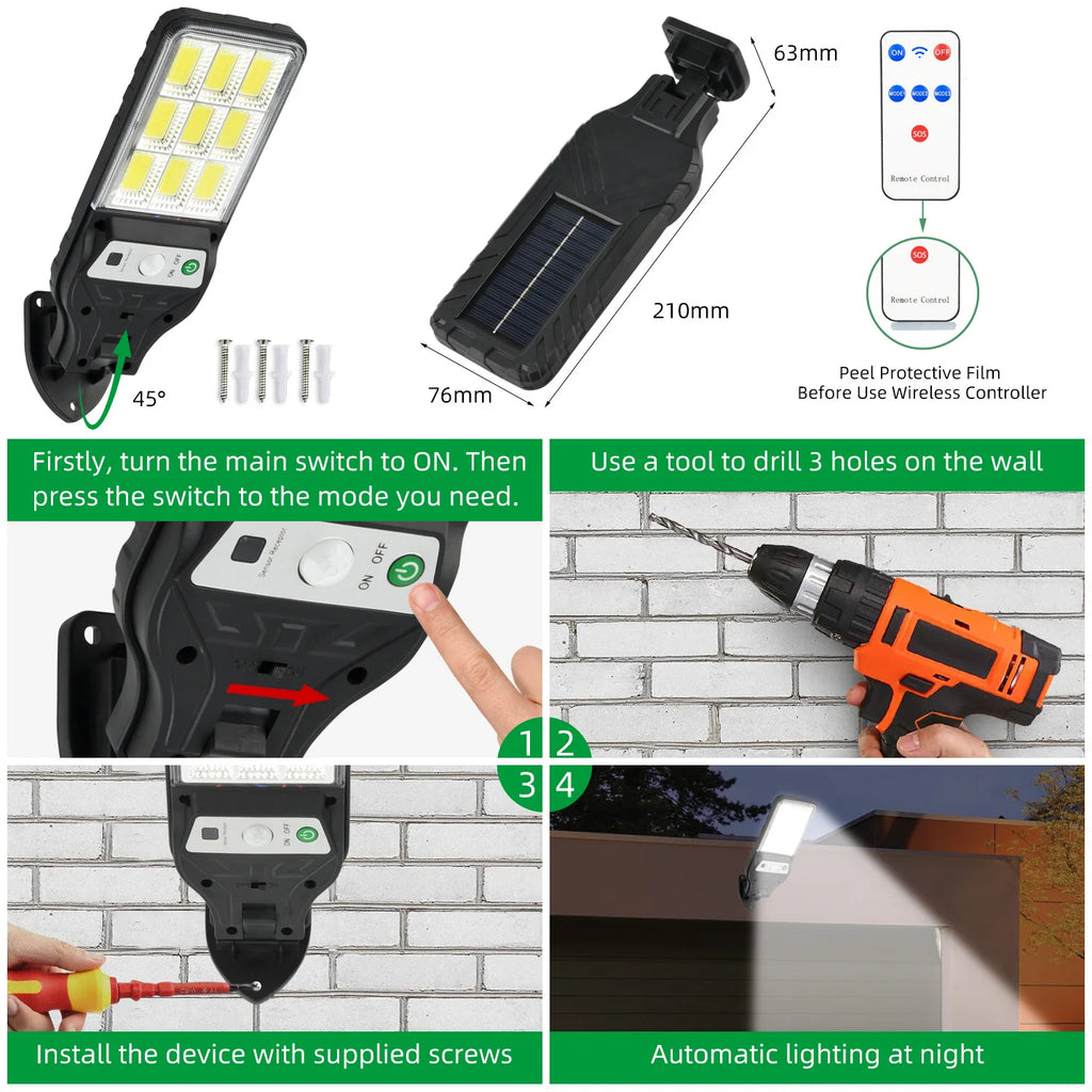 2025 350000LM Outdoor Solar Lights Motion Sensor Solar Waterproof Security Wall Lighting Garden Wall Courtyard Path Lighting