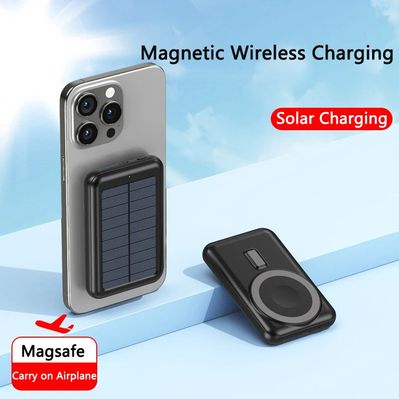 Solar Power Bank 10000mAh Magnetic Wireless Charger Magsafe Powerbank for iPhone 16 15 14 13 Mini Portable Charger Spare Battery