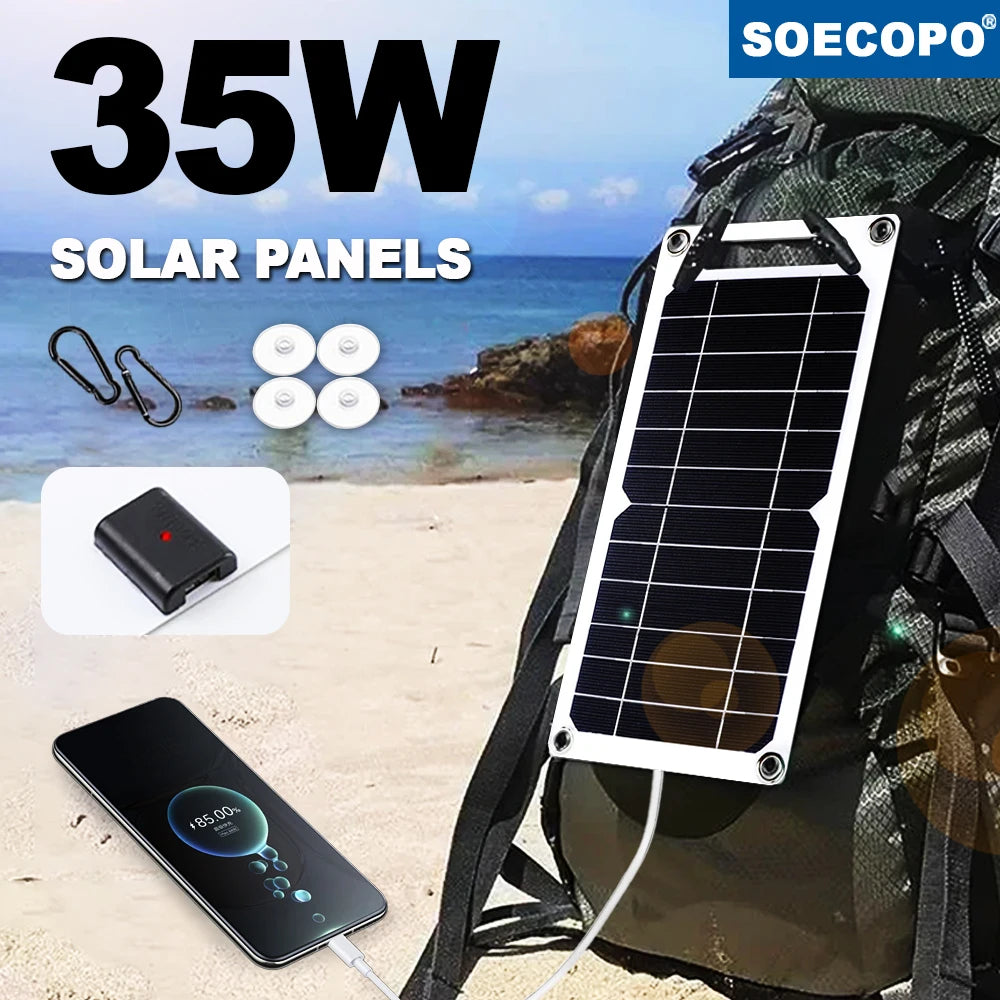 35W Foldable Solar Charger Dual USB with Smart Charge Tech for Power Bank,iPhone,Camping,RV,Emergency&Outdoor Travel Accessories
