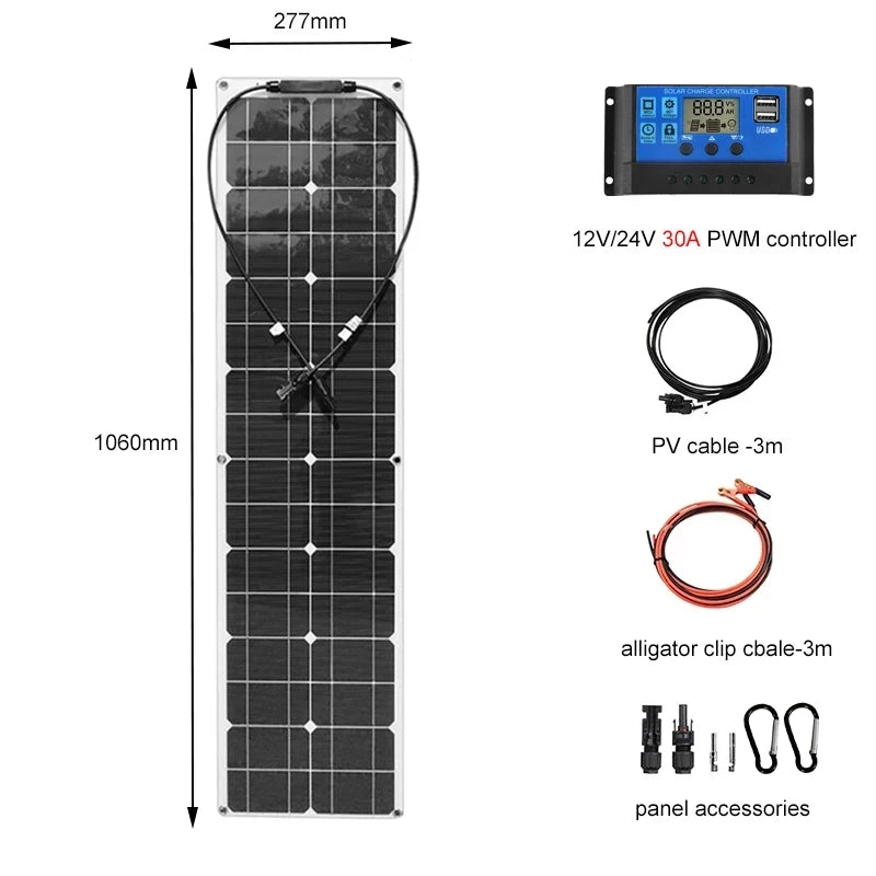 300 Watt Flexible Solar Panel Kit 12V 300W 600W High Efficiency Monocrystalline Silicon Cells PV Panels Solar Power System