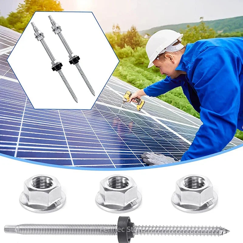Solar Hanger Bolts Solar Panel Roof Mounting Screws 4/6pcs M10 Solar Accessories Photovoltaic Roof Bracket 304 Stainless Steel
