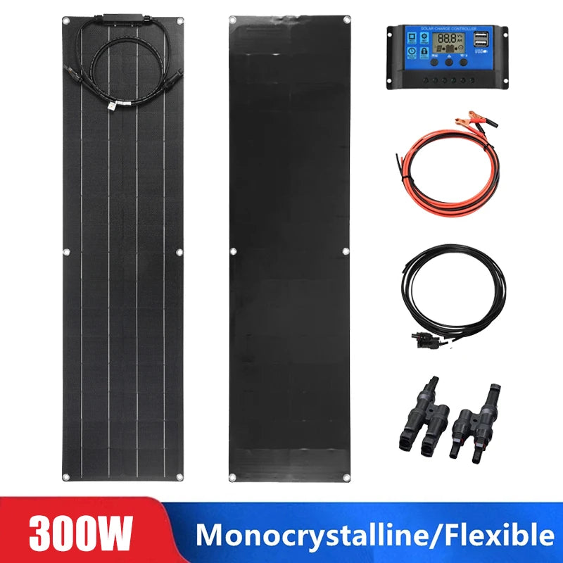 300 Watt Flexible Solar Panel Kit 12V 300W 600W High Efficiency Monocrystalline Silicon Cells PV Panels Solar Power System