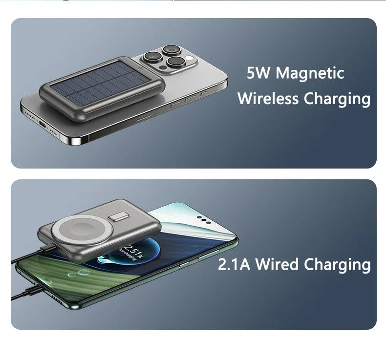 Solar Power Bank 10000mAh Magnetic Wireless Charger Magsafe Powerbank for iPhone 16 15 14 13 Mini Portable Charger Spare Battery