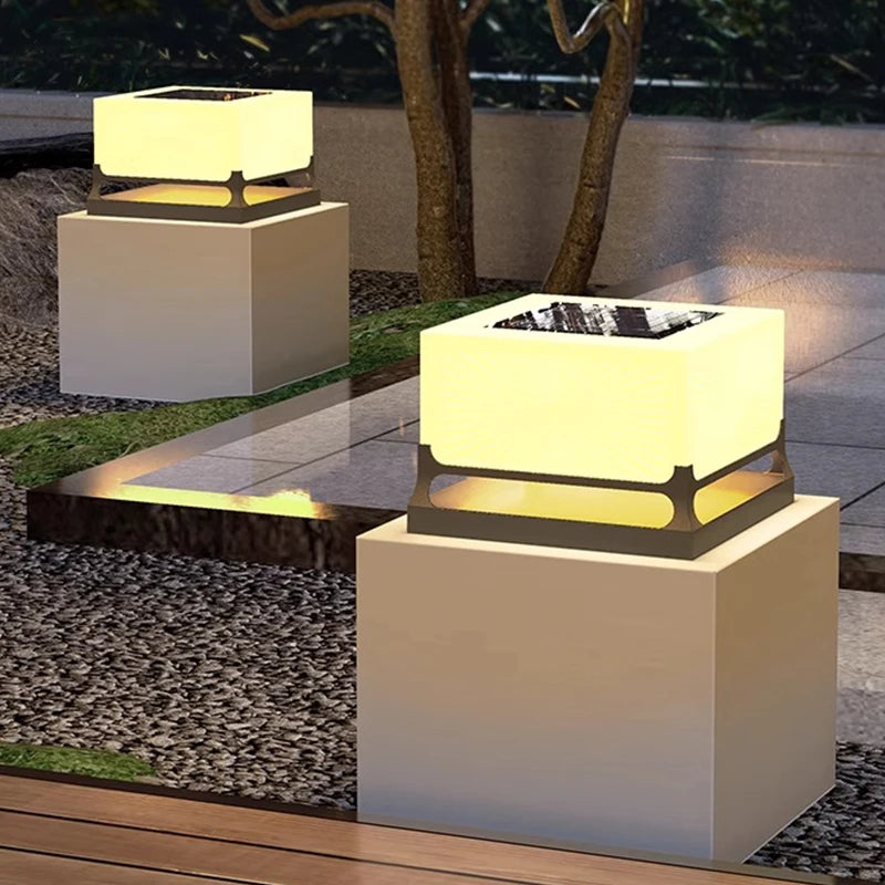 Modern Solar Outdoor Waterproof Decorations Door Post Atmosphere Light Yard Patio Pathway Courtyard Square Wall Pillar Light