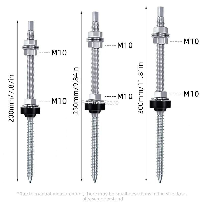Solar Hanger Bolts Solar Panel Roof Mounting Screws 4/6pcs M10 Solar Accessories Photovoltaic Roof Bracket 304 Stainless Steel