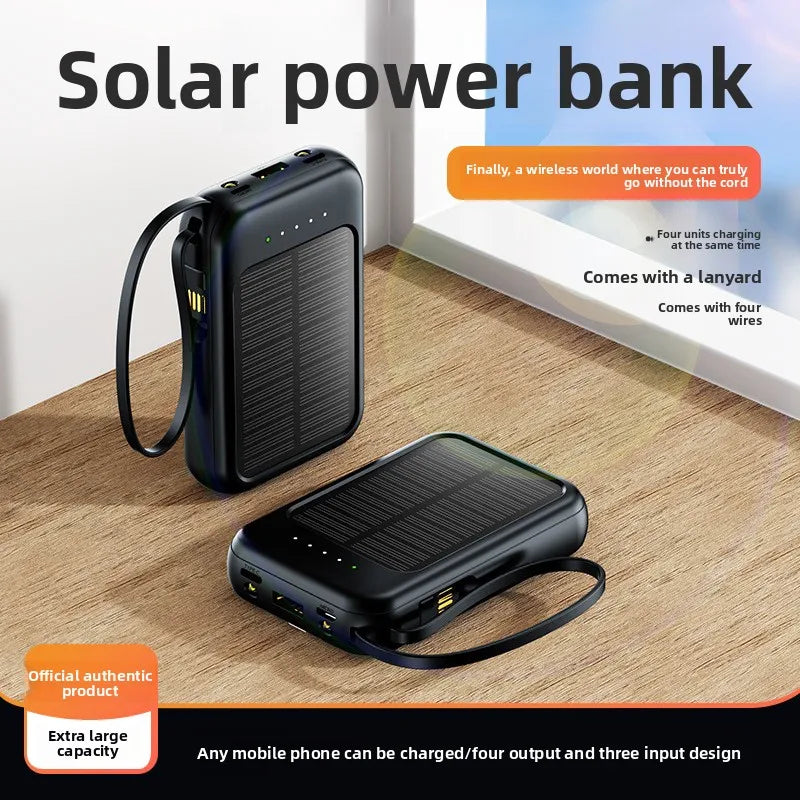 20000 MAh Large Capacity Solar Power Bank Portable Self-contained Four-wire Mini Power Bank Wholesale 4 Outputs And 3 Inputs