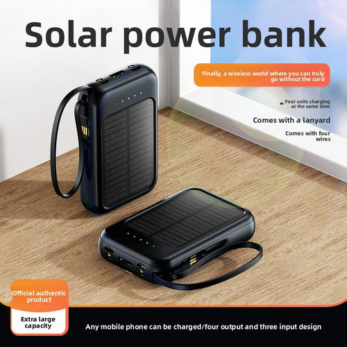 20000 MAh Large Capacity Solar Power Bank Portable Self-contained Four-wire Mini Power Bank Wholesale 4 Outputs And 3 Inputs