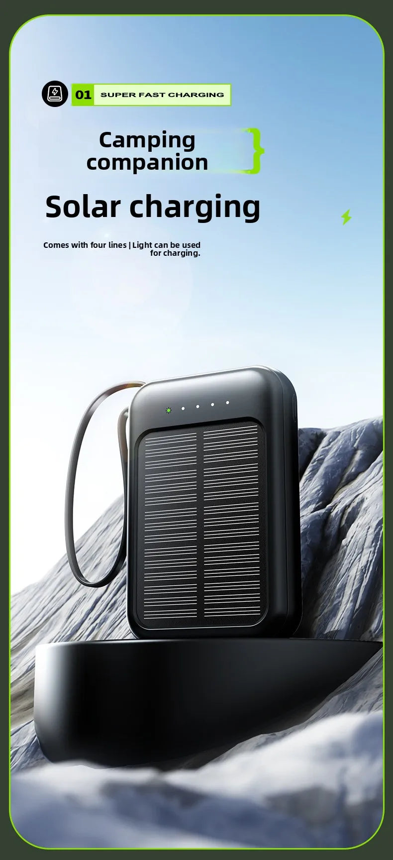 20000 MAh Large Capacity Solar Power Bank Portable Self-contained Four-wire Mini Power Bank Wholesale 4 Outputs And 3 Inputs