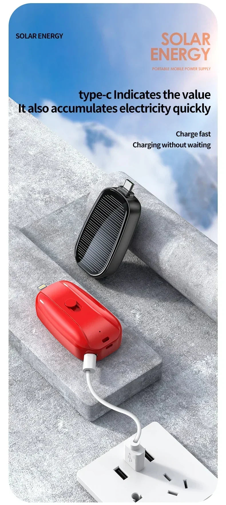 Solar Power Bank Mini Key Ring Portable Charger 1200mAh Outdoor Camping External Battery Emergent Power Cargador Portátil 보조배터리