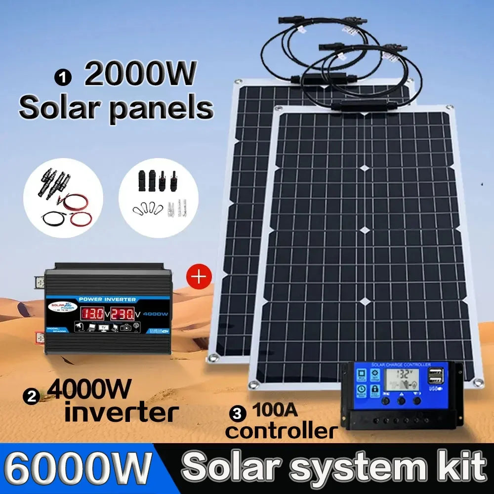6000W Solar Panel Inverter Kit Solar Controller Waterpfoof Camping Solar Power 110V-220V Generation Intelligent Charging Board
