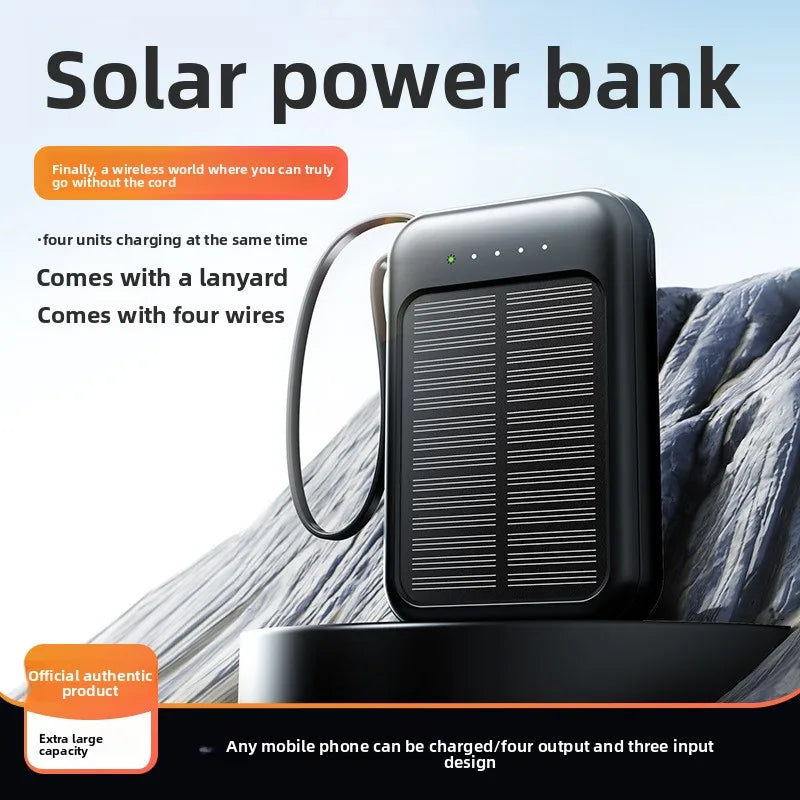 20000 MAh Large Capacity Solar Power Bank Portable Self-contained Four-wire Mini Power Bank Wholesale 4 Outputs And 3 Inputs