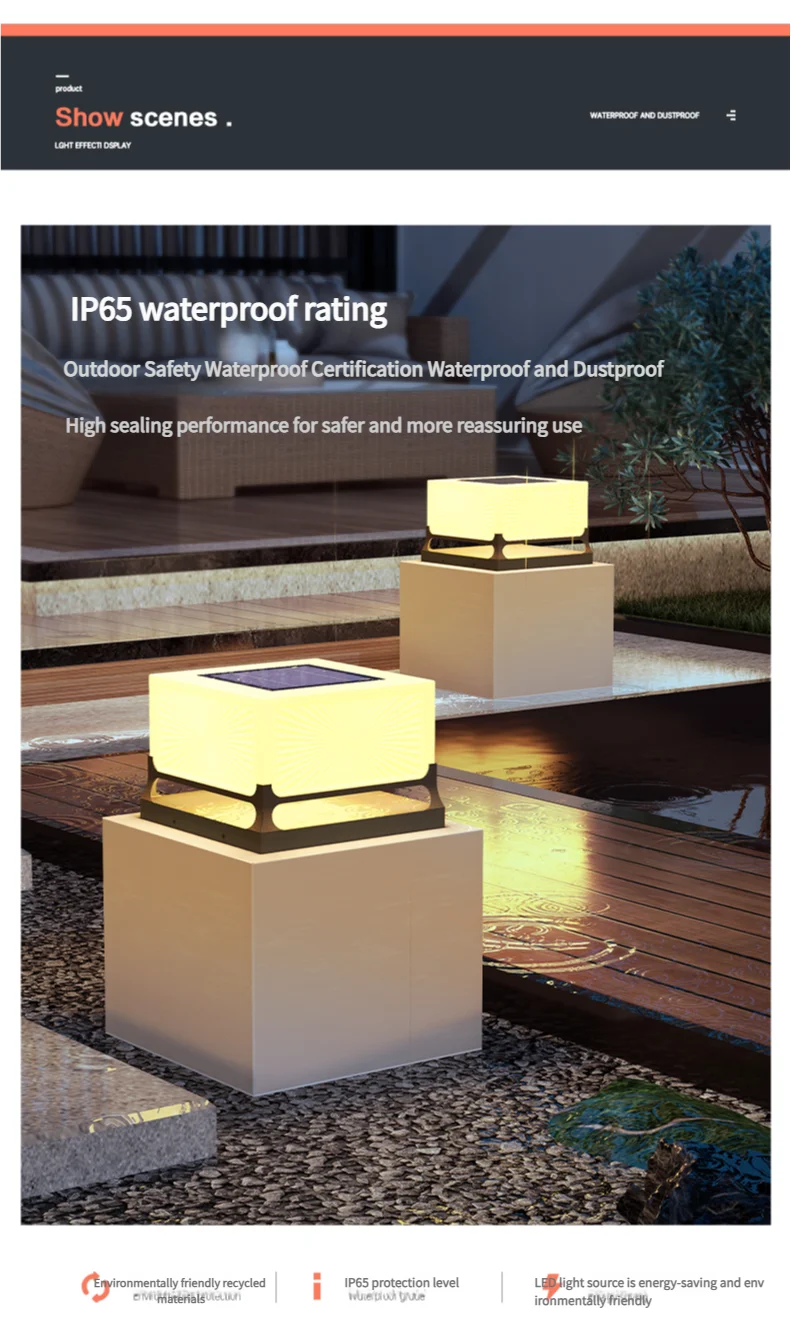 Modern Solar Outdoor Waterproof Decorations Door Post Atmosphere Light Yard Patio Pathway Courtyard Square Wall Pillar Light