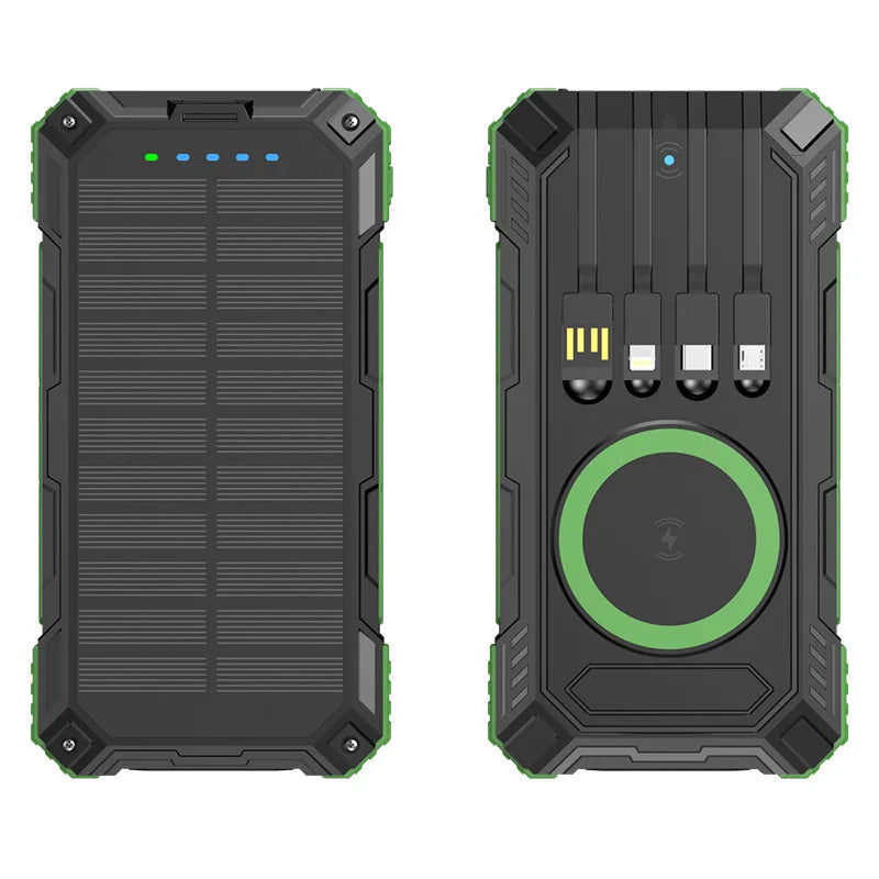 Portable Solar Power Bank Pd22.5W Fast Charging 20000Mah Large Capacity, Wireless Fast Charging and Comes with 4 USB Cable Mobile Power Supply, with Strong Light Led Light, Solar Power Bank Fast Rechargeable Battery