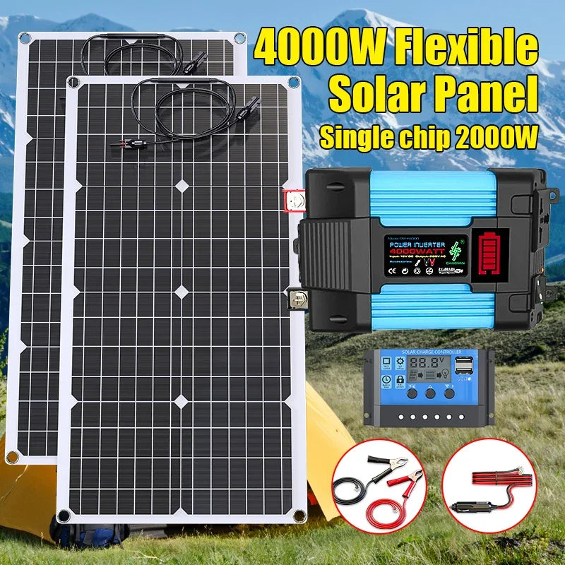 6KW 4KW Flexible Solar Panel Kit – 110V/220V Output, 12V Charger & Pure Sine Wave Inverter, Off-Grid Power for Home &  Outdoor