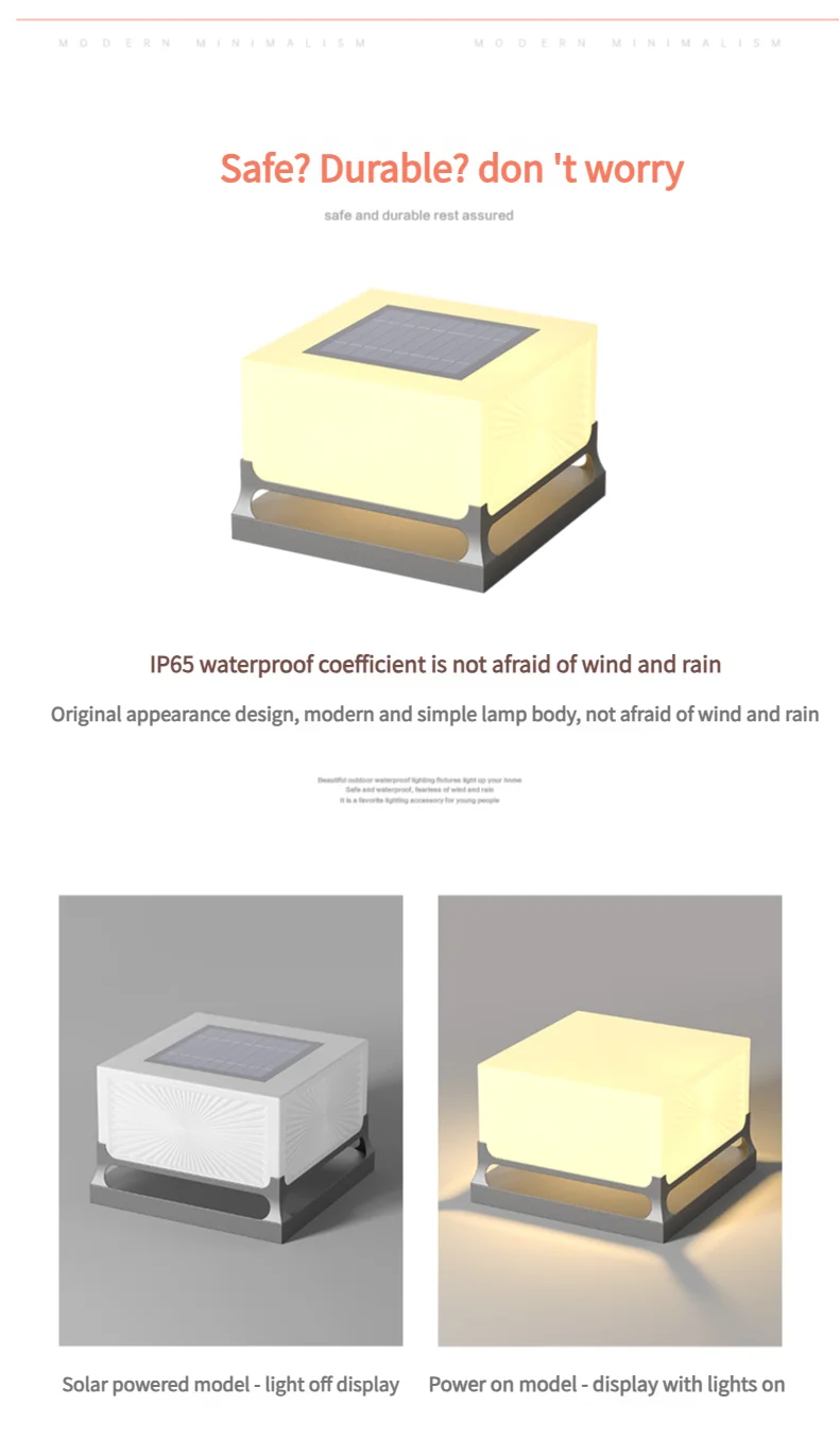 Modern Solar Outdoor Waterproof Decorations Door Post Atmosphere Light Yard Patio Pathway Courtyard Square Wall Pillar Light