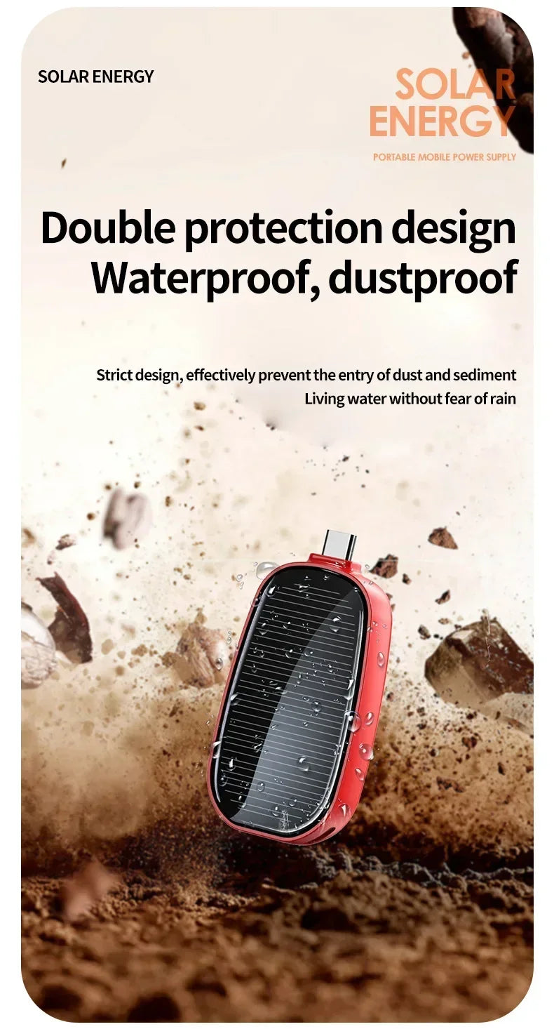 Solar Power Bank Mini Key Ring Portable Charger 1200mAh Outdoor Camping External Battery Emergent Power Cargador Portátil 보조배터리