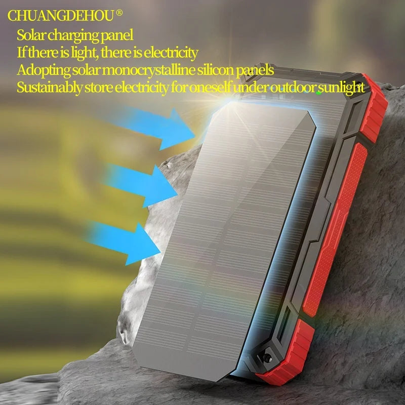 Portable Solar Power Bank Pd22.5W Fast Charging 20000Mah Large Capacity, Wireless Fast Charging and Comes with 4 USB Cable Mobile Power Supply, with Strong Light Led Light, Solar Power Bank Fast Rechargeable Battery