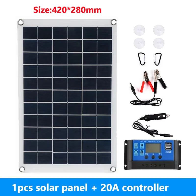 20W/H Solar Panel Kit Complete12V Polycrystalline Power Portable Outdoor Rechargeable Solar Cell Solar Generator for Home