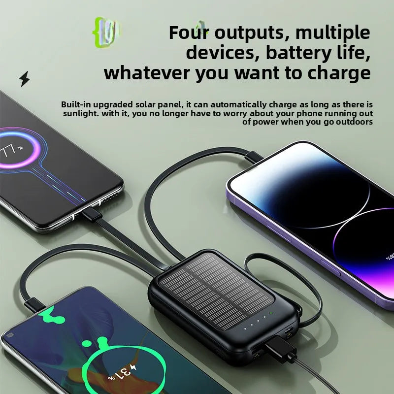 20000 MAh Large Capacity Solar Power Bank Portable Self-contained Four-wire Mini Power Bank Wholesale 4 Outputs And 3 Inputs