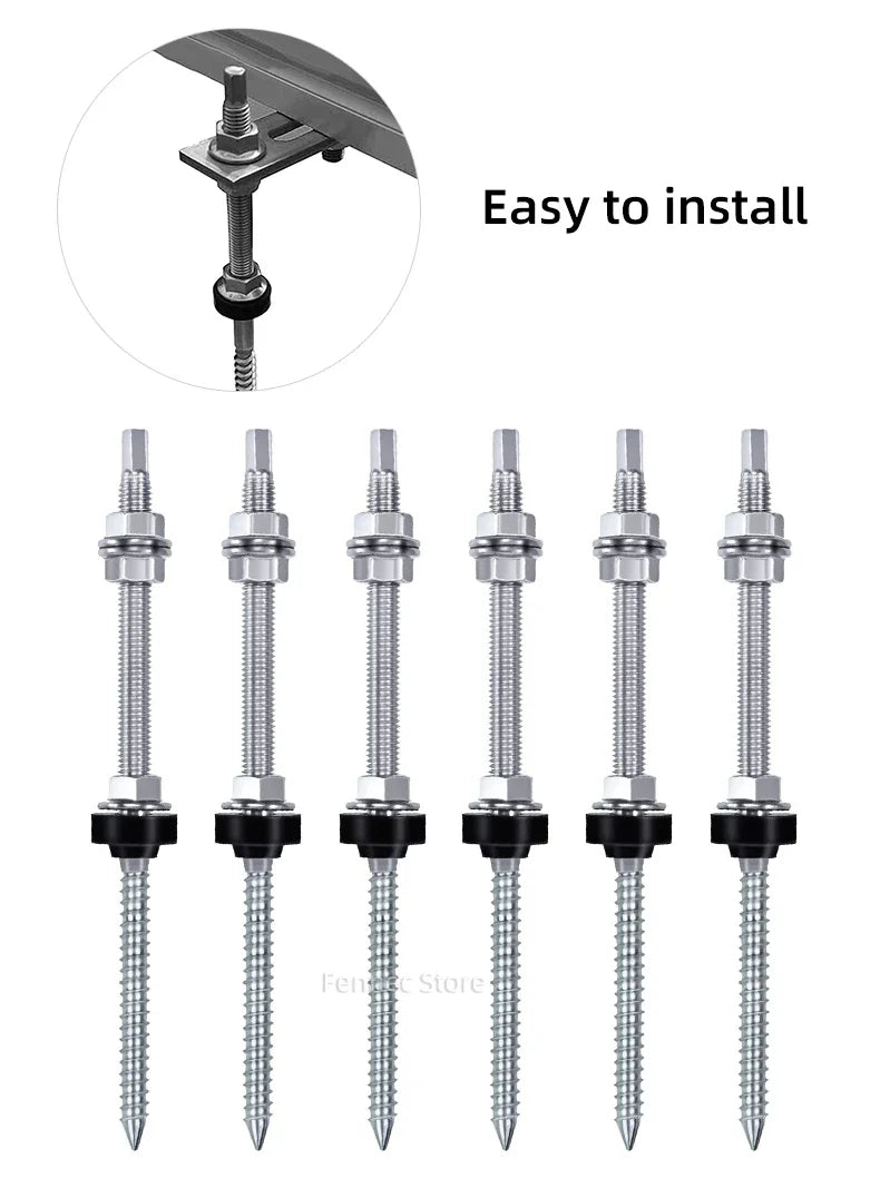 Solar Hanger Bolts Solar Panel Roof Mounting Screws 4/6pcs M10 Solar Accessories Photovoltaic Roof Bracket 304 Stainless Steel