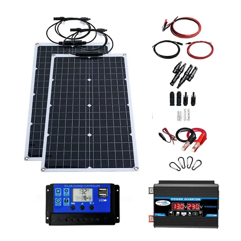6KW 4KW Flexible Solar Panel Kit – 110V/220V Output, 12V Charger & Pure Sine Wave Inverter, Off-Grid Power for Home &  Outdoor