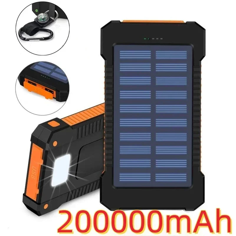 Solar Power Bank 100000mAh External Battery Portable Charger Waterproof Power Bank with SOS Flashlight for IPhone Xiaomi Huawei