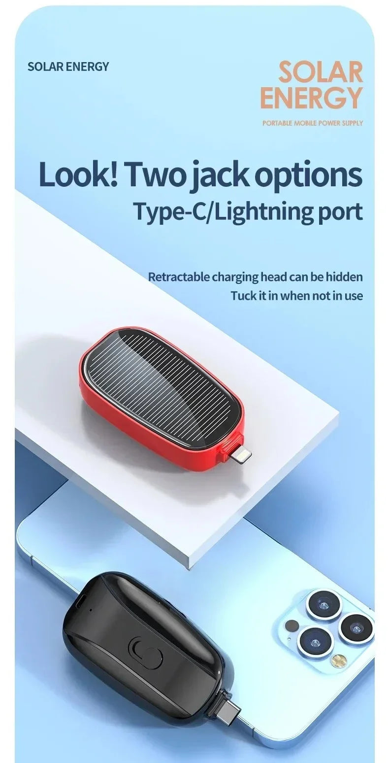 Solar Power Bank Mini Key Ring Portable Charger 1200mAh Outdoor Camping External Battery Emergent Power Cargador Portátil 보조배터리