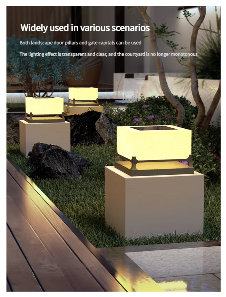 Modern Solar Outdoor Waterproof Decorations Door Post Atmosphere Light Yard Patio Pathway Courtyard Square Wall Pillar Light