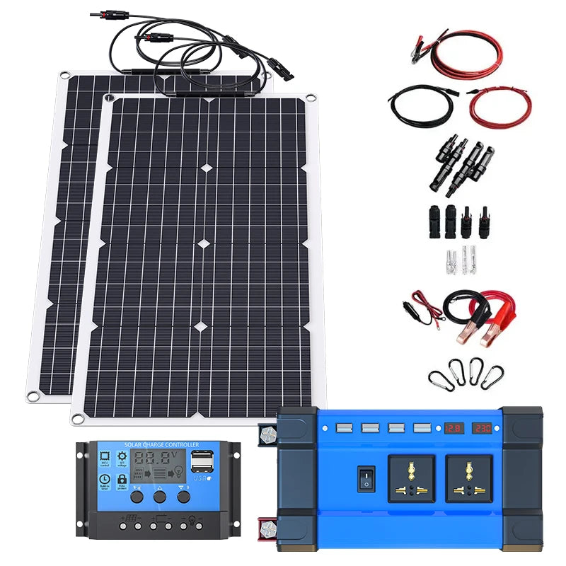 6KW 4KW Flexible Solar Panel Kit – 110V/220V Output, 12V Charger & Pure Sine Wave Inverter, Off-Grid Power for Home &  Outdoor