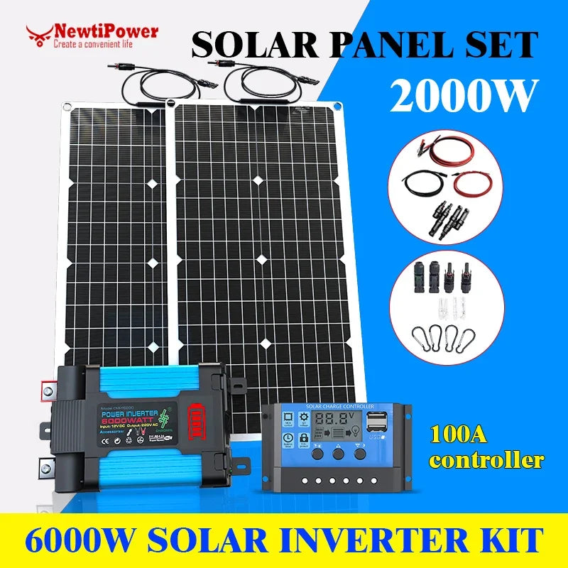 6KW 4KW Flexible Solar Panel Kit – 110V/220V Output, 12V Charger & Pure Sine Wave Inverter, Off-Grid Power for Home &  Outdoor