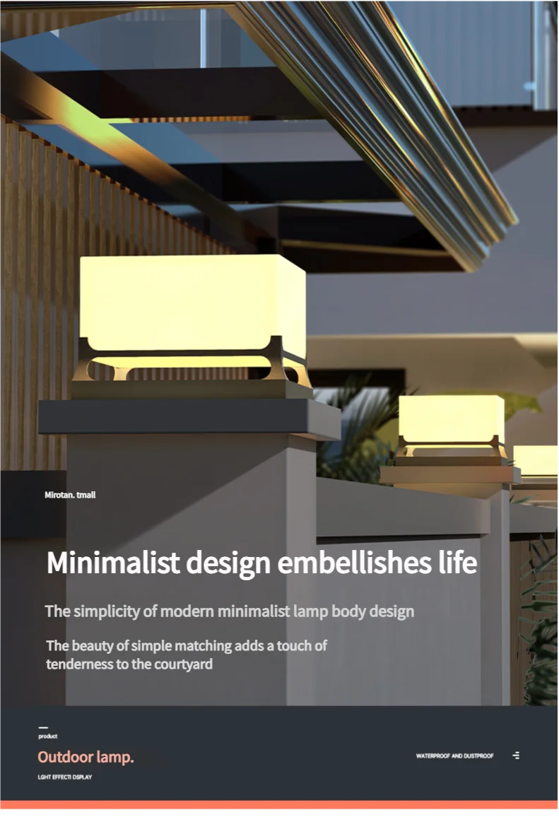 Modern Solar Outdoor Waterproof Decorations Door Post Atmosphere Light Yard Patio Pathway Courtyard Square Wall Pillar Light
