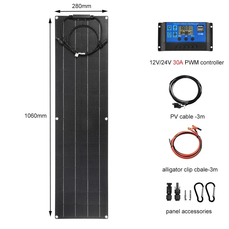 300 Watt Flexible Solar Panel Kit 12V 300W 600W High Efficiency Monocrystalline Silicon Cells PV Panels Solar Power System