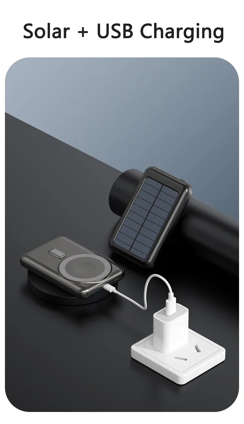 Solar Power Bank 10000mAh Magnetic Wireless Charger Magsafe Powerbank for iPhone 16 15 14 13 Mini Portable Charger Spare Battery