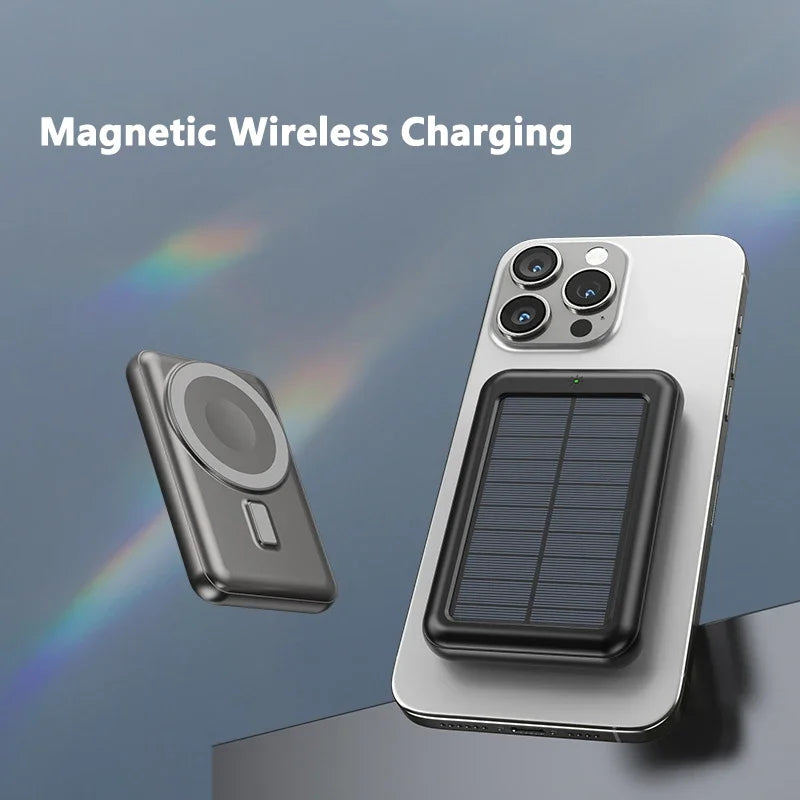 Solar Power Bank 10000mAh Magnetic Wireless Charger Magsafe Powerbank for iPhone 16 15 14 13 Mini Portable Charger Spare Battery